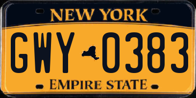 NY license plate GWY0383