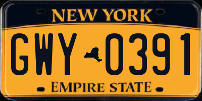 NY license plate GWY0391
