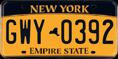 NY license plate GWY0392