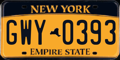NY license plate GWY0393