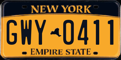 NY license plate GWY0411