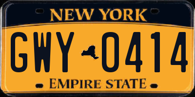 NY license plate GWY0414