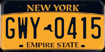 NY license plate GWY0415