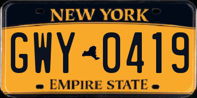 NY license plate GWY0419