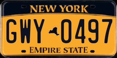 NY license plate GWY0497