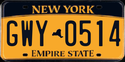 NY license plate GWY0514