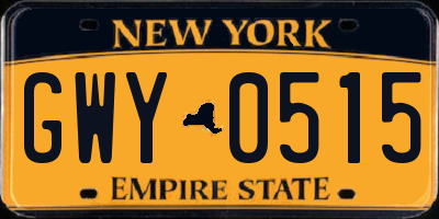 NY license plate GWY0515