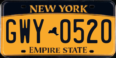 NY license plate GWY0520