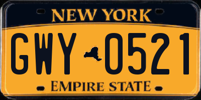 NY license plate GWY0521
