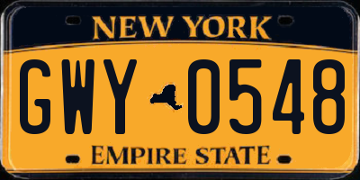 NY license plate GWY0548