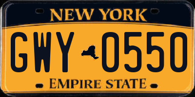 NY license plate GWY0550