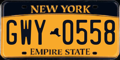 NY license plate GWY0558