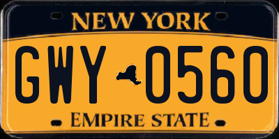 NY license plate GWY0560