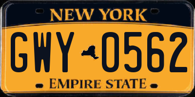 NY license plate GWY0562