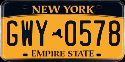 NY license plate GWY0578