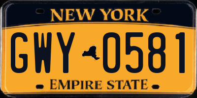NY license plate GWY0581