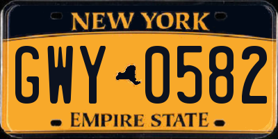 NY license plate GWY0582