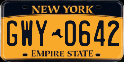 NY license plate GWY0642