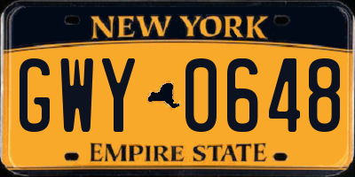 NY license plate GWY0648