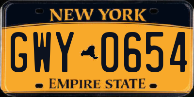 NY license plate GWY0654