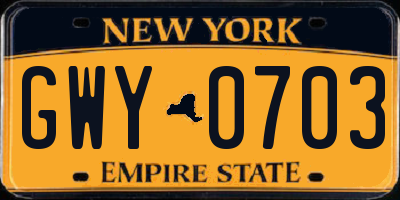 NY license plate GWY0703