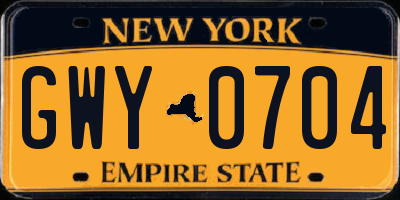 NY license plate GWY0704