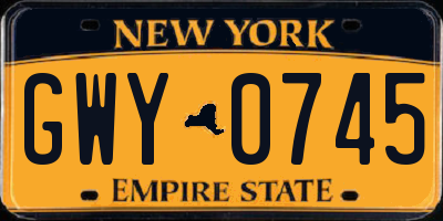 NY license plate GWY0745