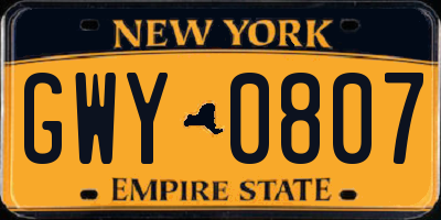 NY license plate GWY0807