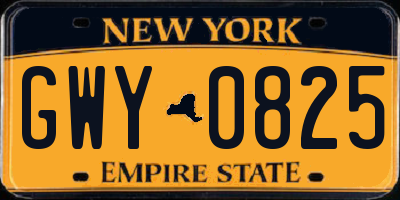NY license plate GWY0825