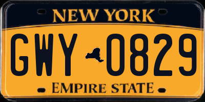 NY license plate GWY0829