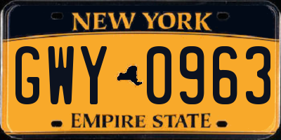 NY license plate GWY0963