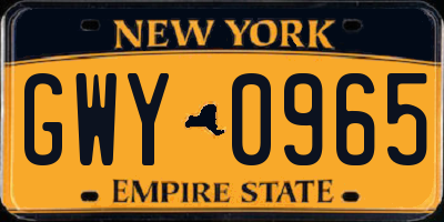 NY license plate GWY0965