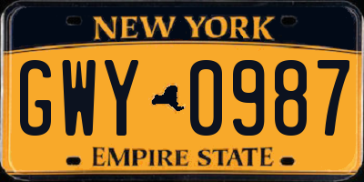 NY license plate GWY0987