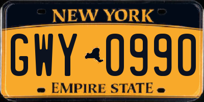 NY license plate GWY0990