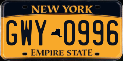 NY license plate GWY0996