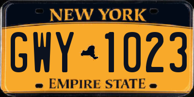NY license plate GWY1023