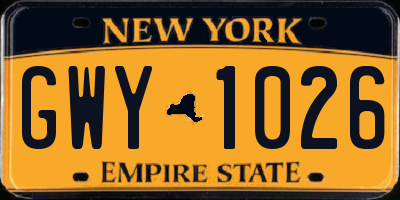 NY license plate GWY1026