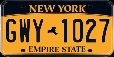 NY license plate GWY1027