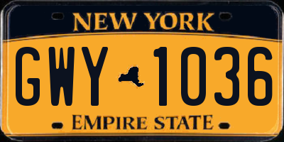 NY license plate GWY1036