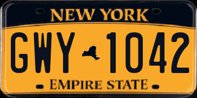 NY license plate GWY1042