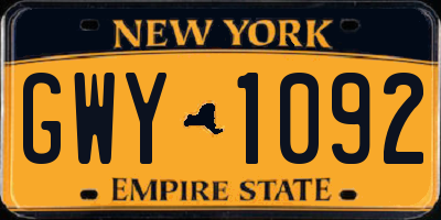 NY license plate GWY1092