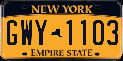 NY license plate GWY1103