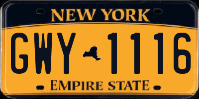 NY license plate GWY1116