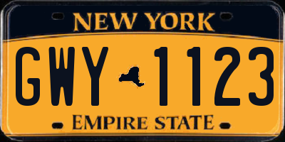 NY license plate GWY1123
