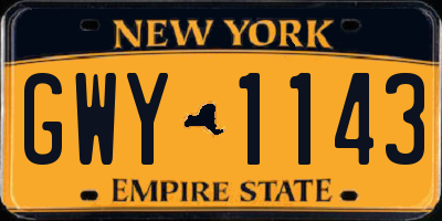NY license plate GWY1143