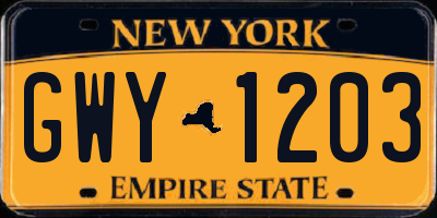 NY license plate GWY1203