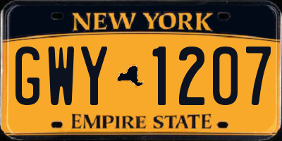NY license plate GWY1207