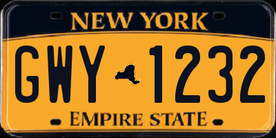 NY license plate GWY1232