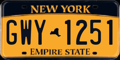 NY license plate GWY1251