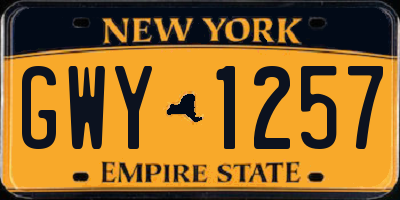 NY license plate GWY1257